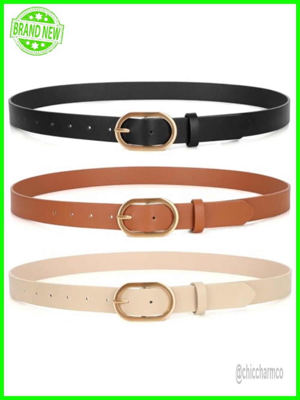 3 Pack Plus Size Women's Leather Belts Faux Leather Gold Buckle